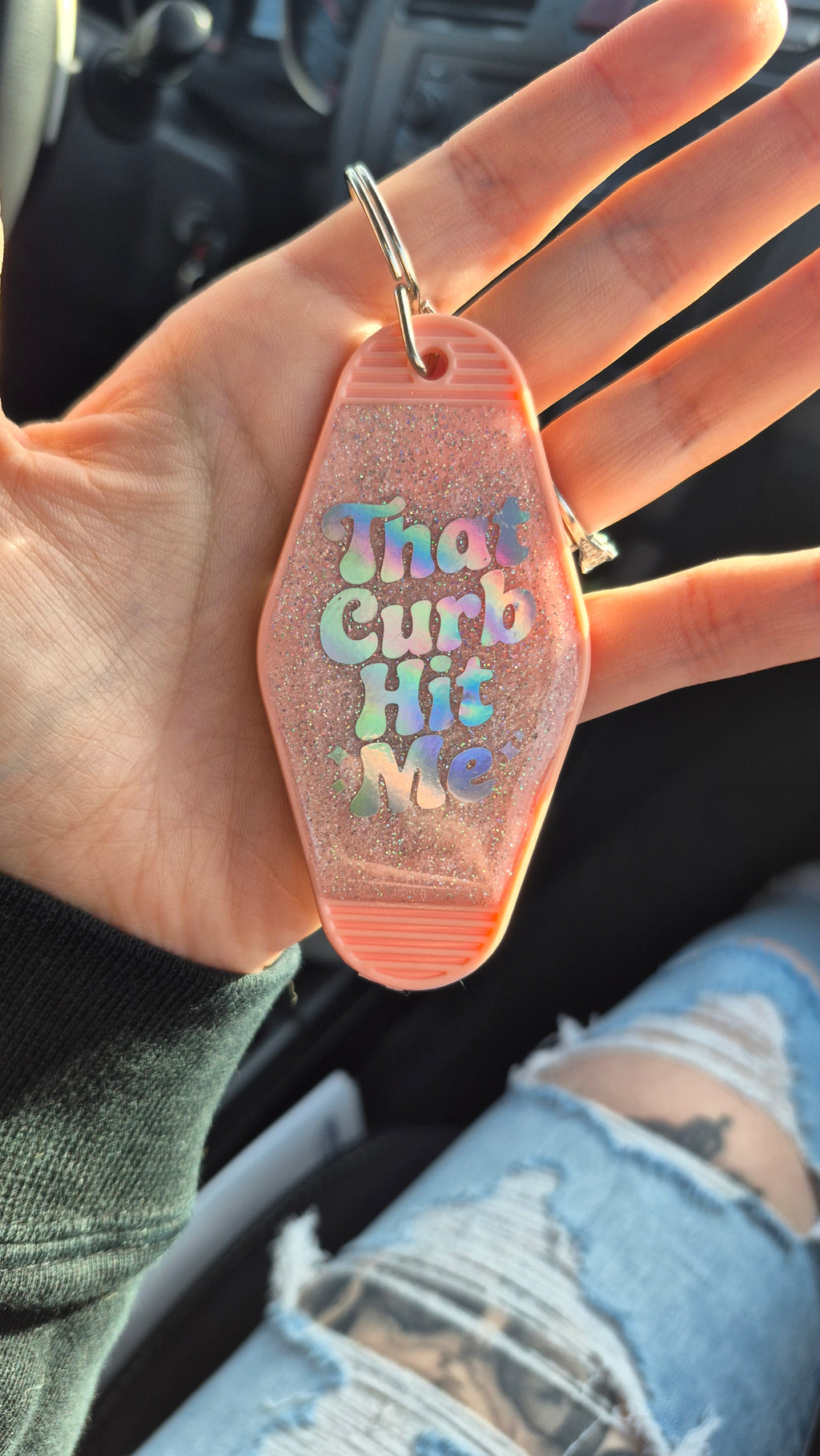 That Curb Hit Me • Glitter Resin Motel Keychain • 3.5"