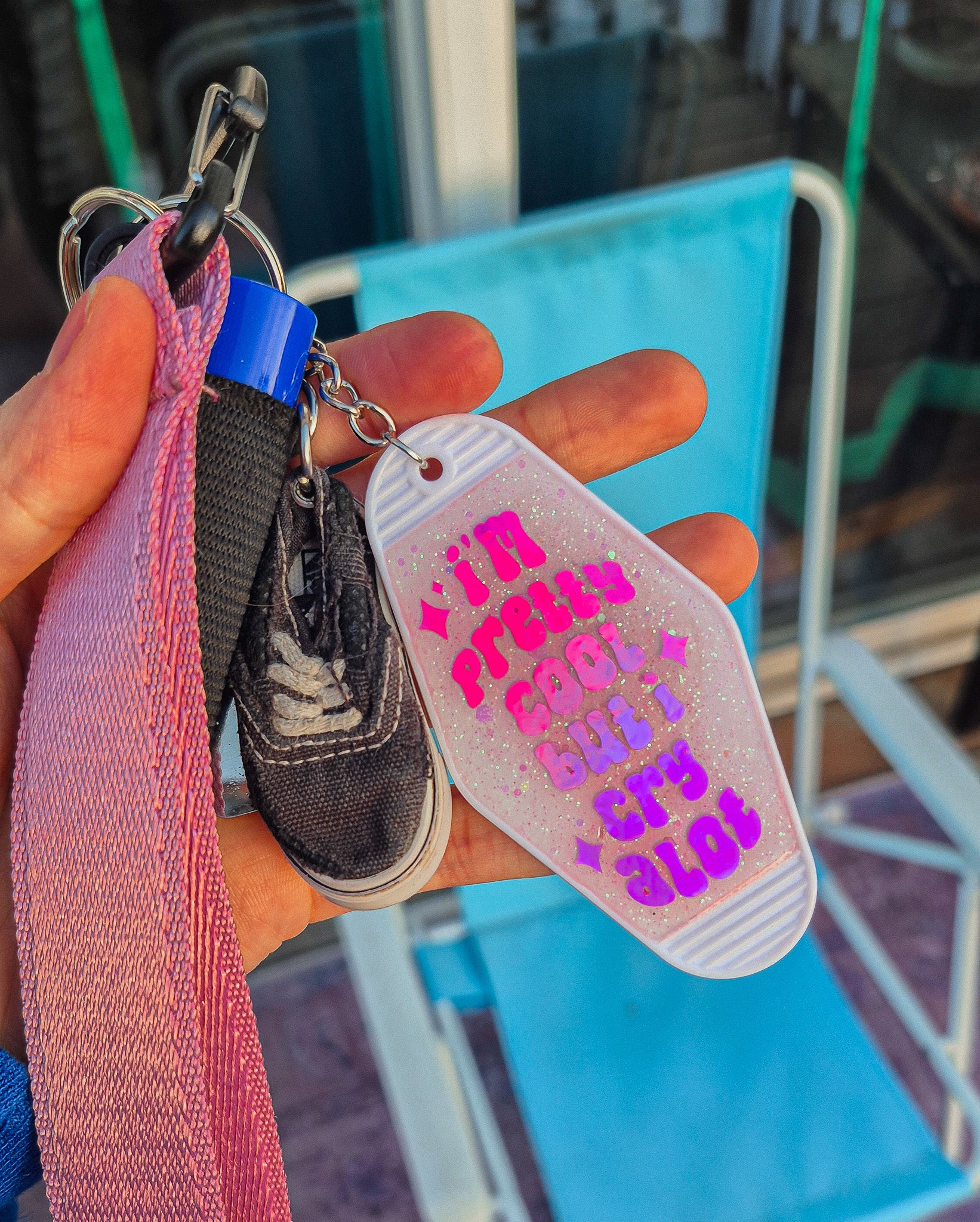 I'm Pretty Cool But I Cry Alot ∙ Glitter Resin Motel Keychain ∙ 3.5"