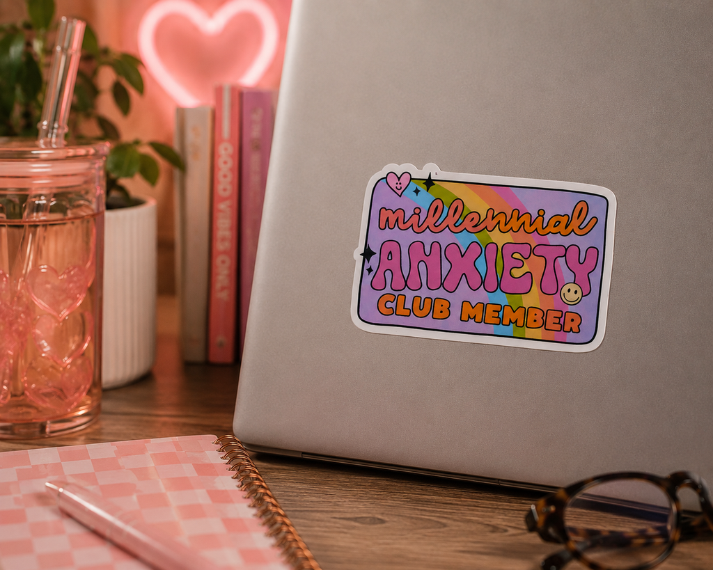 Millennial Anxiety Club Member ∙ Holographic Die-Cut Sticker ∙ 2.5"
