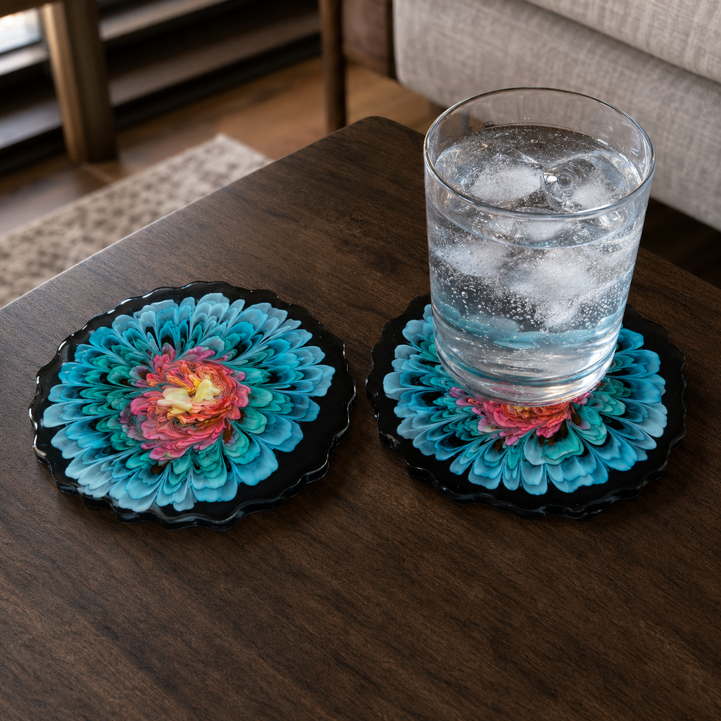 Midnight Garden • Handmade Resin Coaster Set • Set of 2