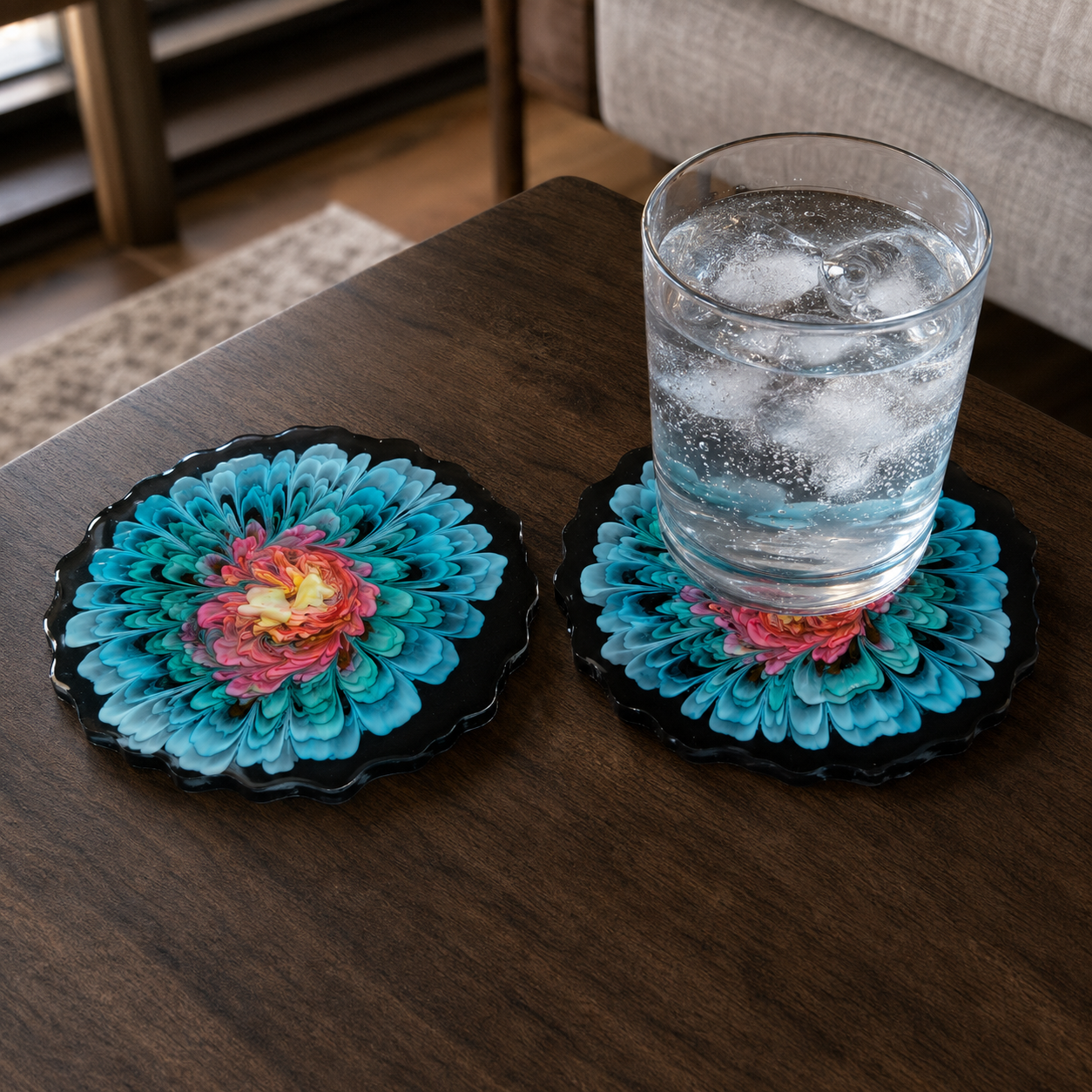 Midnight Garden • Handmade Resin Coaster Set • Set of 2