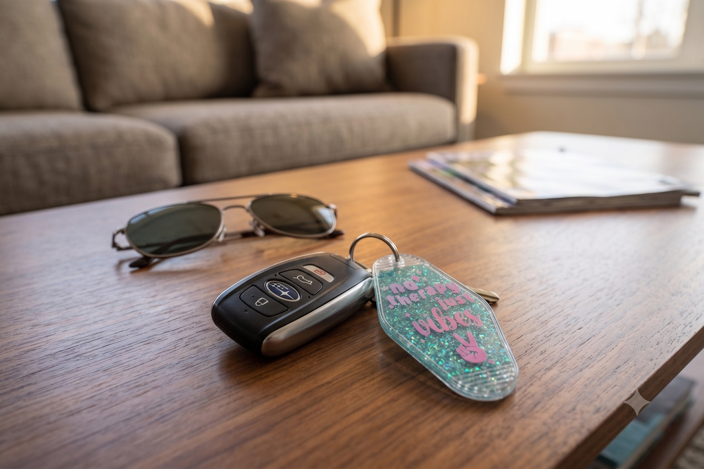No Therapy, Just Vibes ✌ ∙ Glitter Resin Motel Keychain ∙ 3.5"