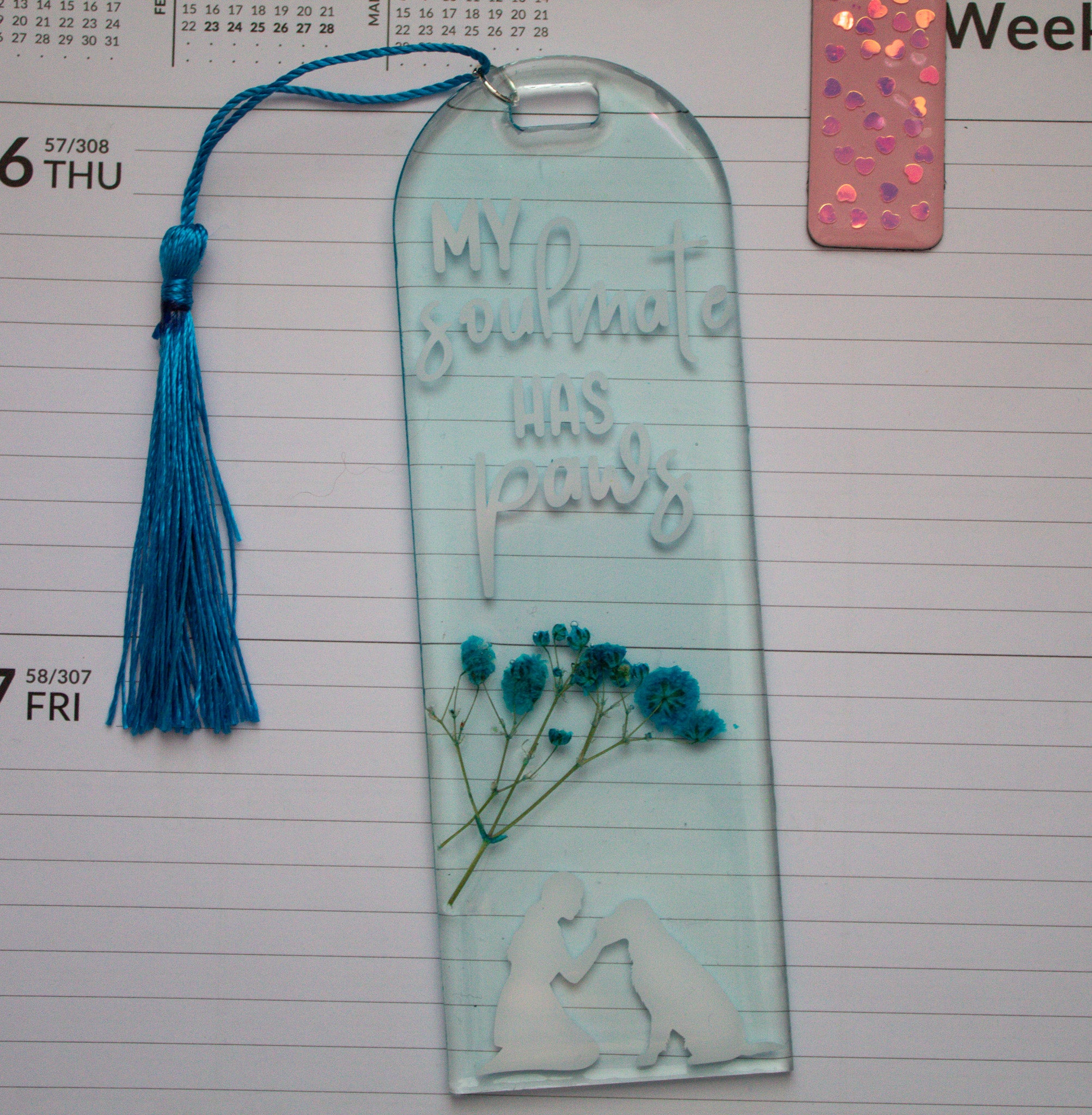 My Soulmate Has Paws • Pressed Flower Resin Bookmark • 2x6"