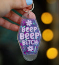Beep Beep B*tch • Glow-in-the-Dark Glitter Resin Motel Keychain • 3.5"