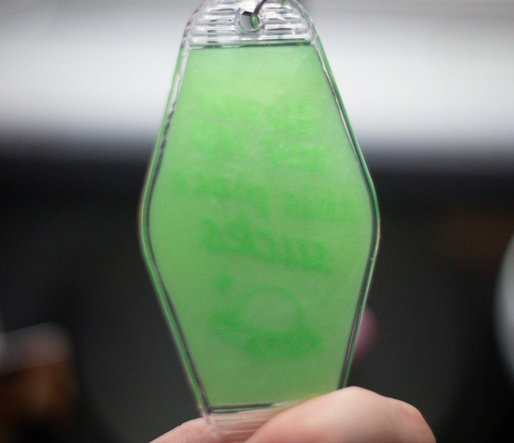 Beam Me Up This Place Sucks • Glow-in-the-Dark Resin Motel Keychain • 3.5"