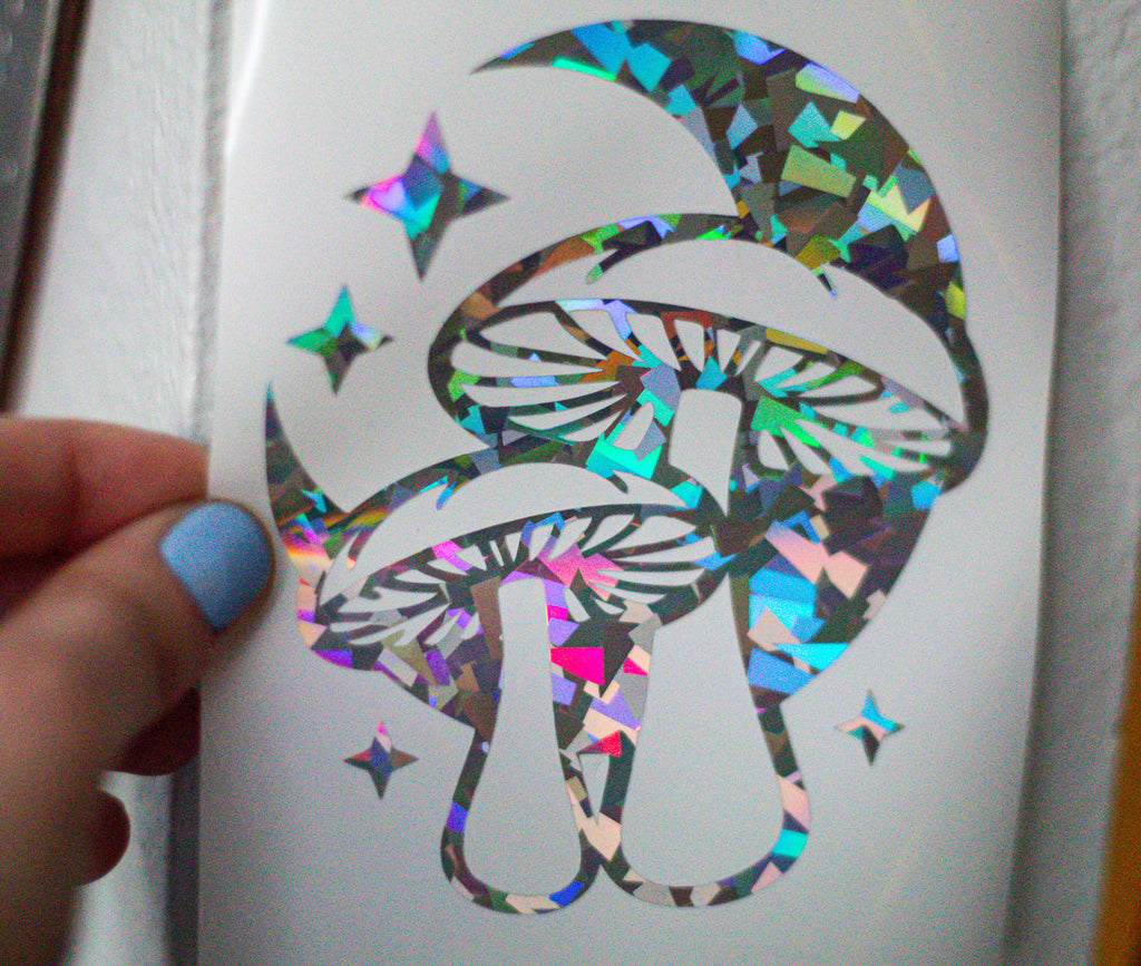 Cosmic Mushrooms ∙ Prism Holographic Vinyl Decal ∙ 4"
