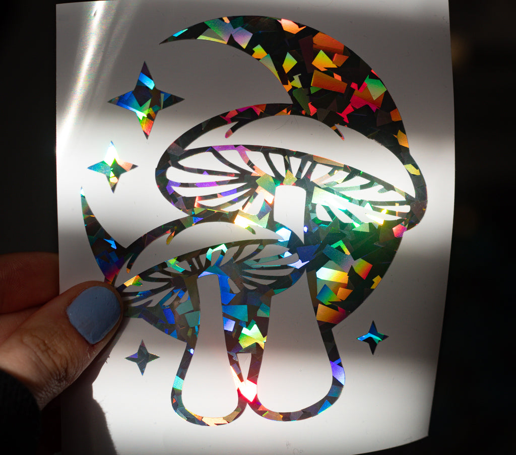 Cosmic Mushrooms ∙ Prism Holographic Vinyl Decal ∙ 4"