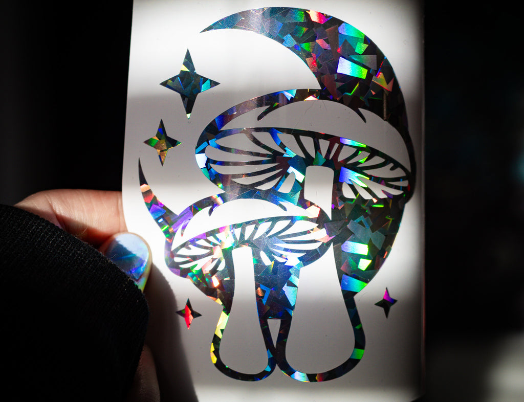 Cosmic Mushrooms ∙ Prism Holographic Vinyl Decal ∙ 4"