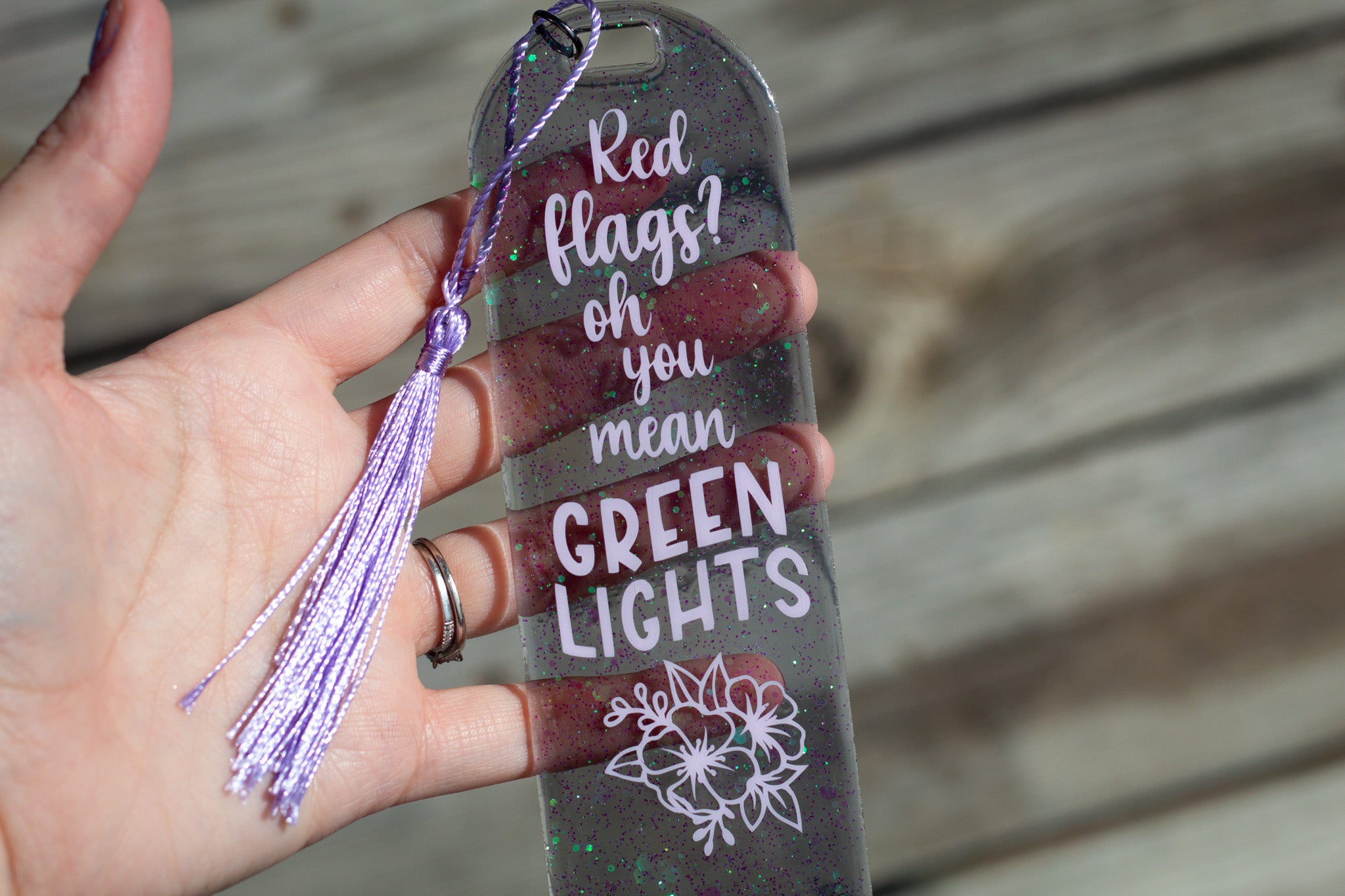 Red Flags or Green Lights • Glow-in-the-Dark Resin Bookmark • 2x6"