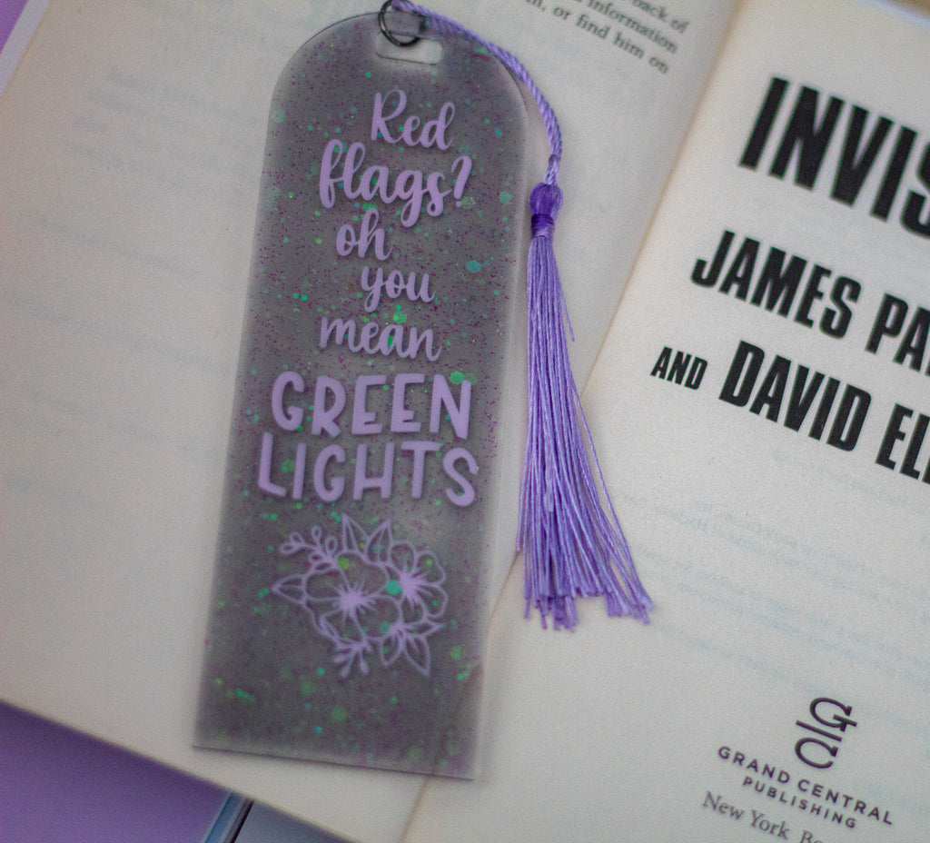 Red Flags or Green Lights • Glow-in-the-Dark Resin Bookmark • 2x6"