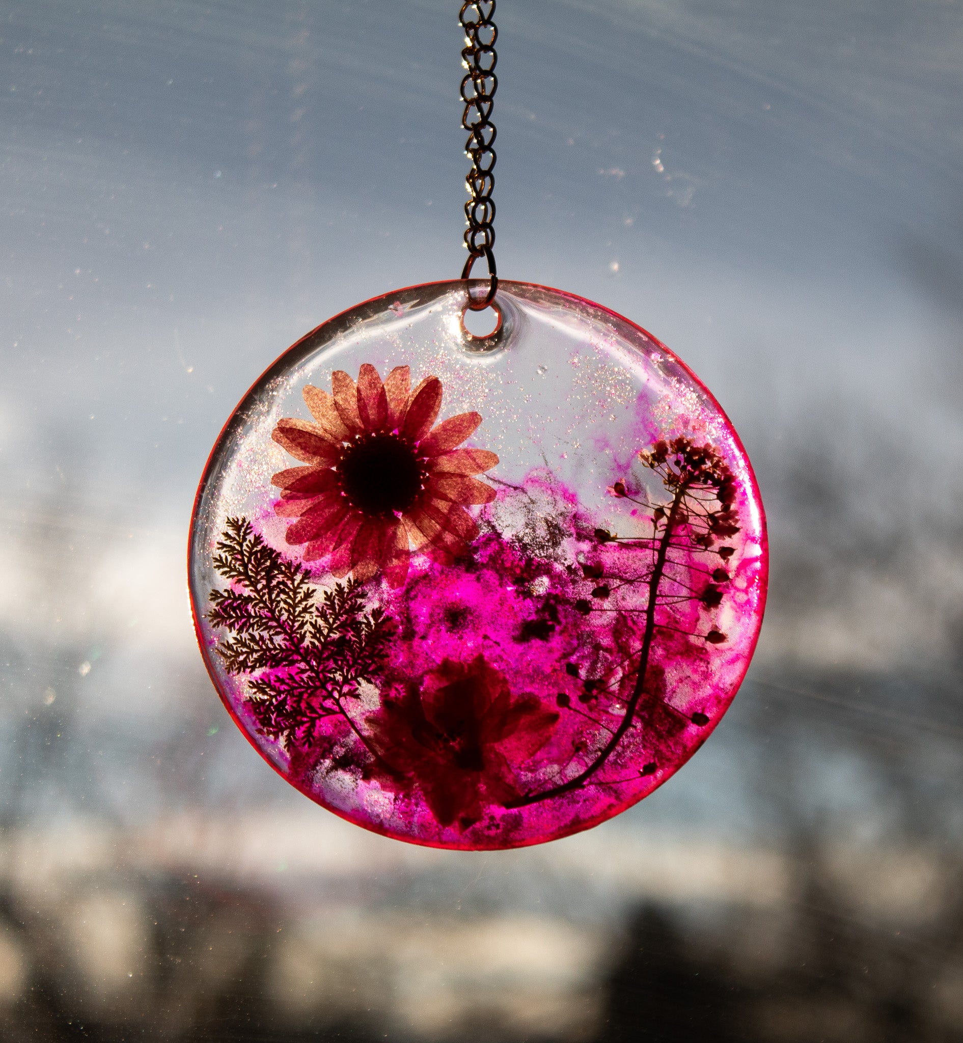 Pink Static • One-of-a-Kind Resin Suncatcher • 3.5"