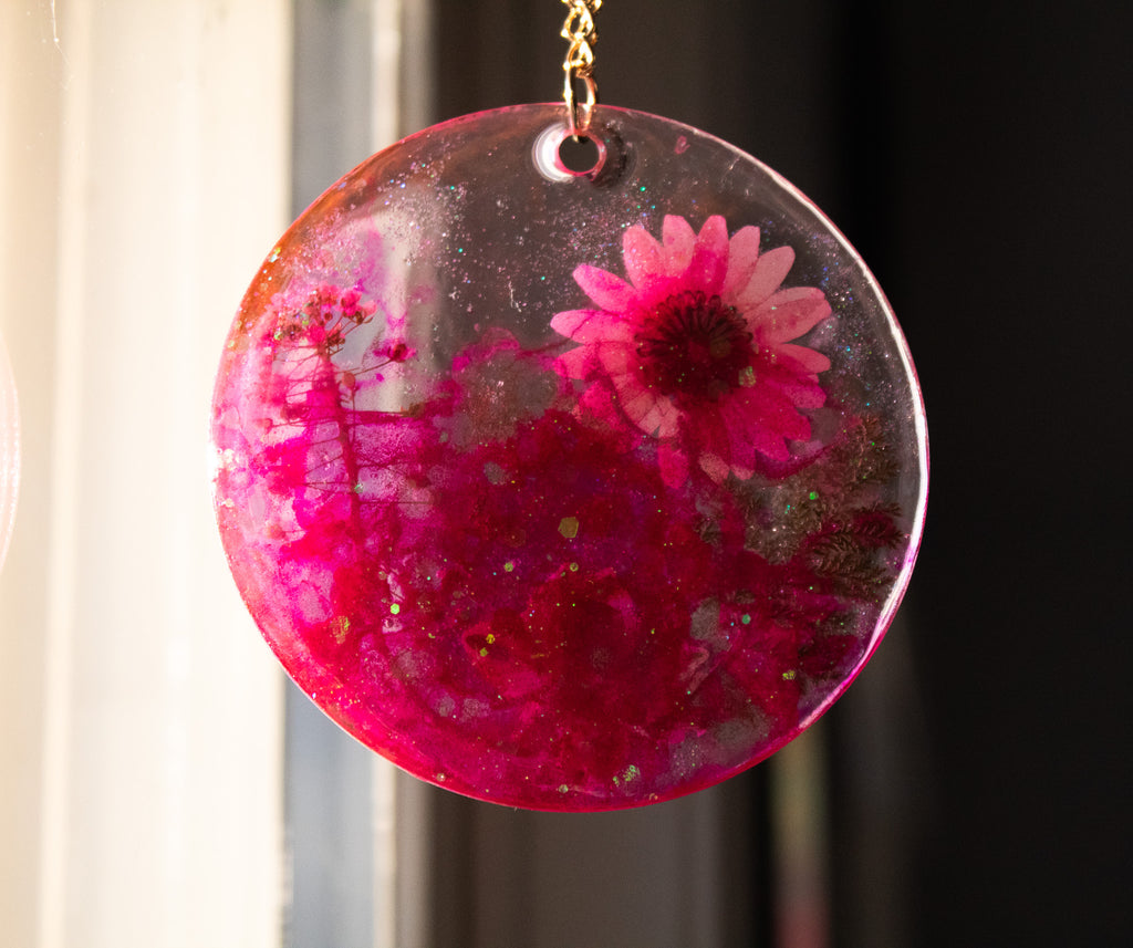 Pink Static • One-of-a-Kind Resin Suncatcher • 3.5"