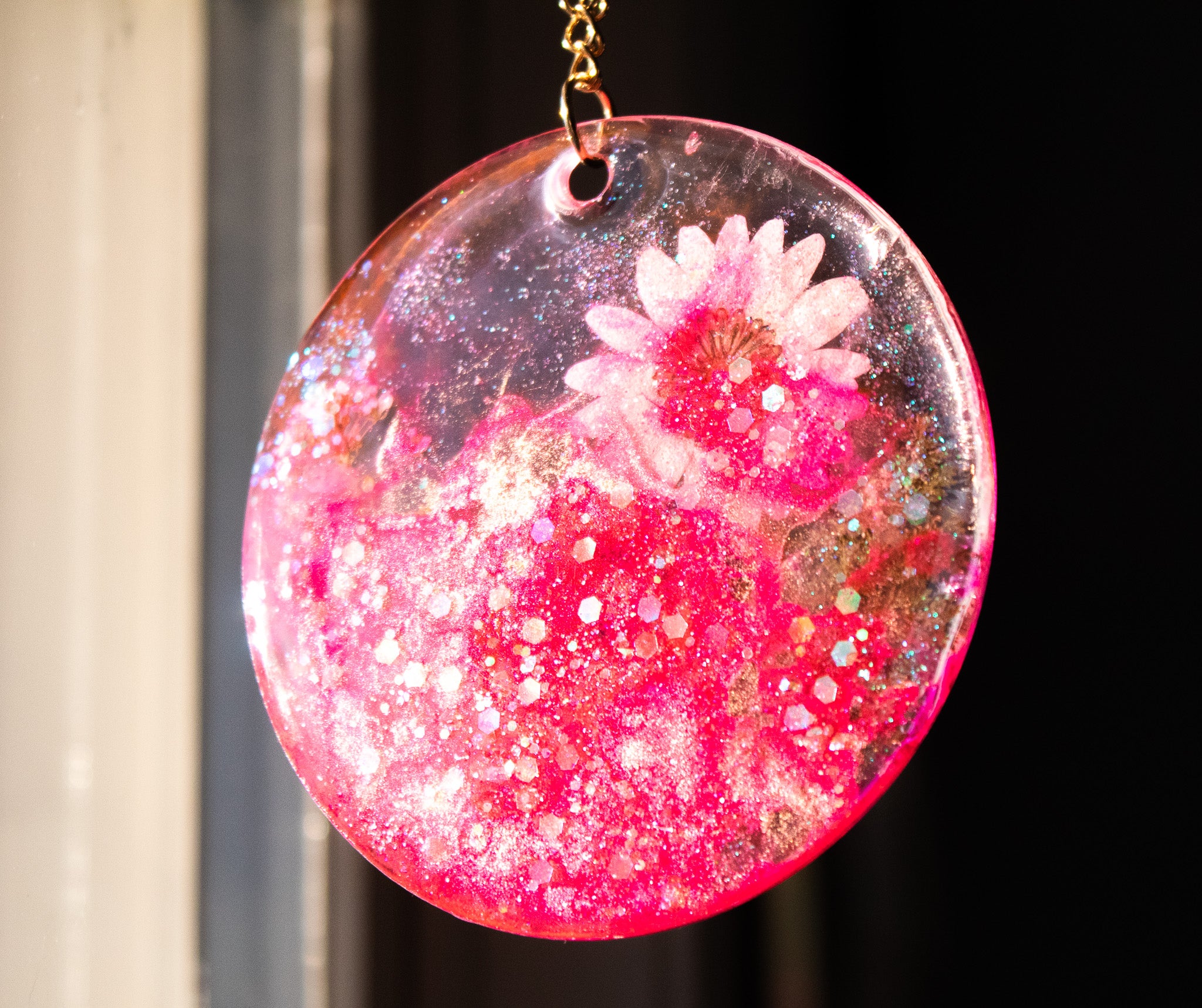 Pink Static • One-of-a-Kind Resin Suncatcher • 3.5"