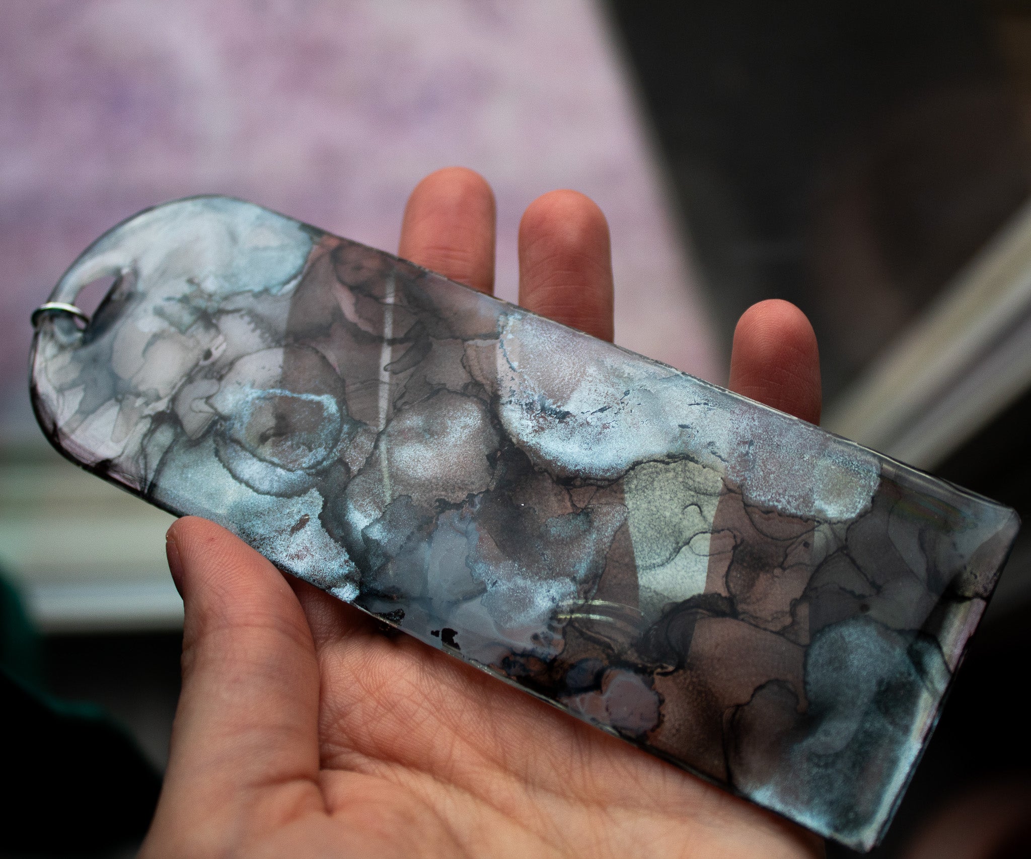 Obsidian Veil • One-of-a-Kind Resin Bookmark • 2×6"