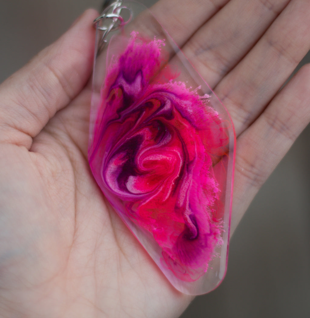 One-of-a-Kind Pink Petri Resin Motel Keychain ∙ 3.5"