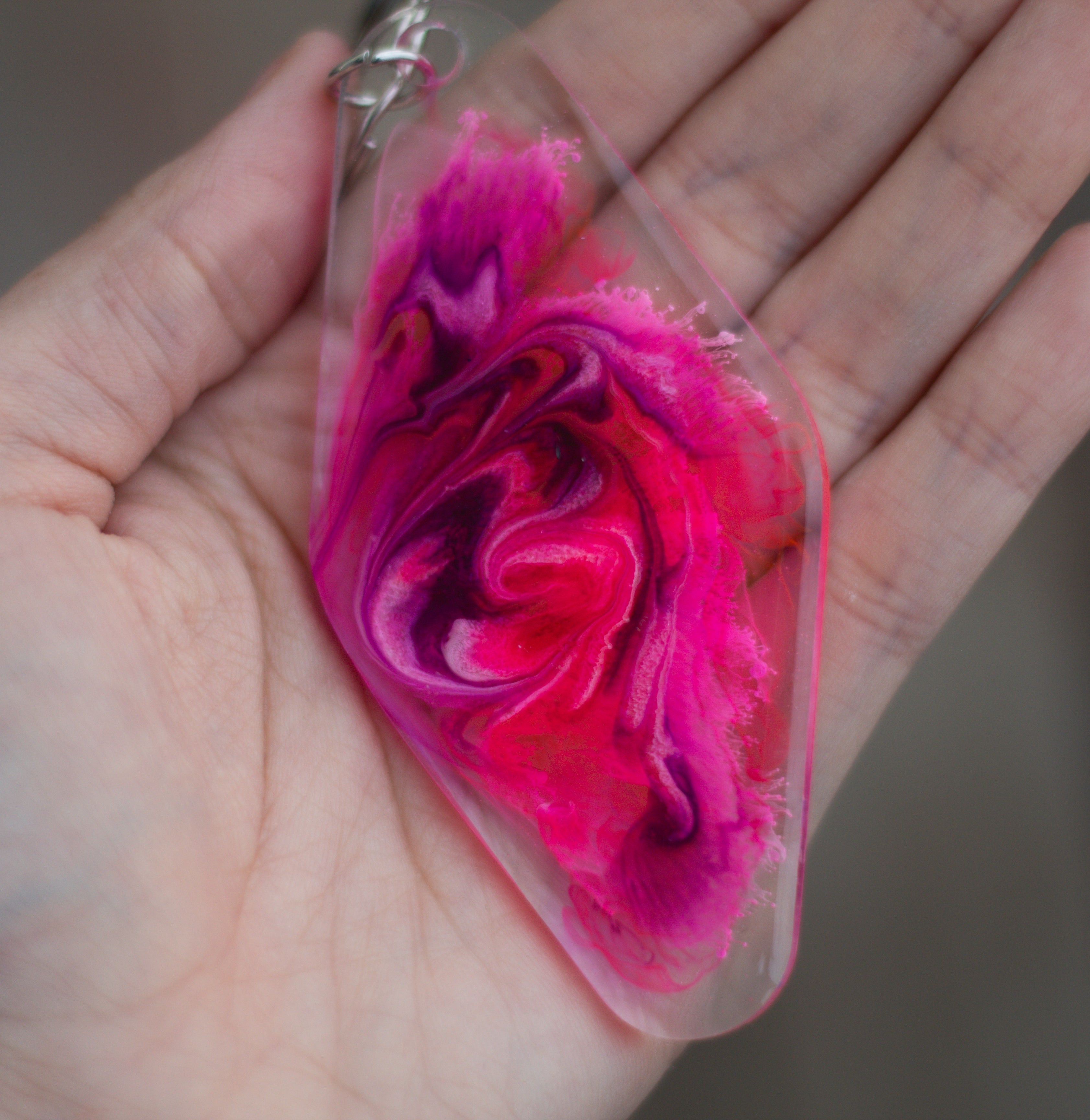 One-of-a-Kind Pink Petri Resin Motel Keychain ∙ 3.5"