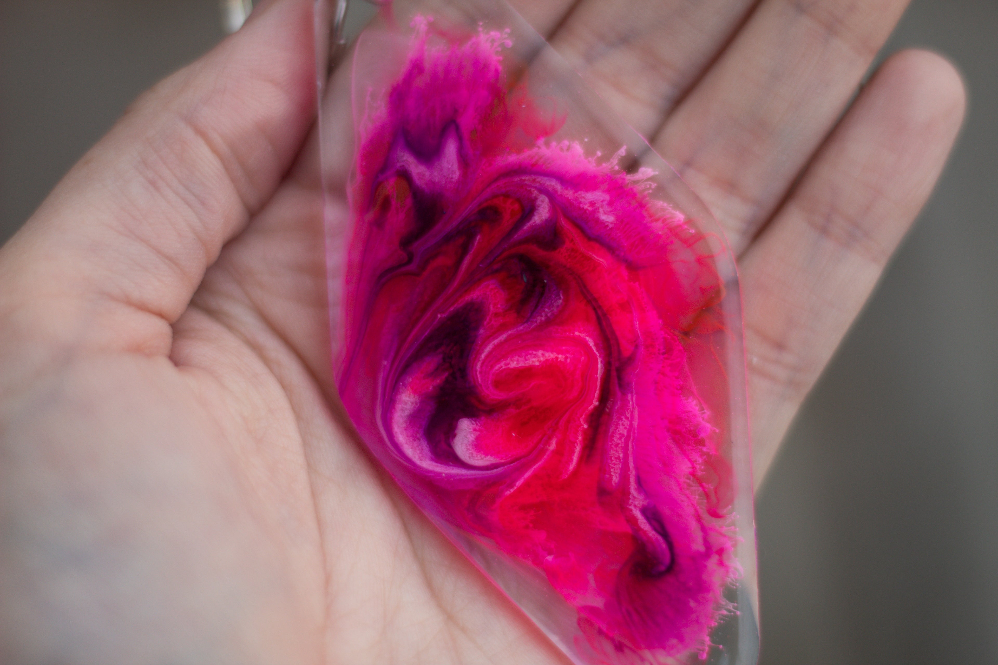 One-of-a-Kind Pink Petri Resin Motel Keychain ∙ 3.5"