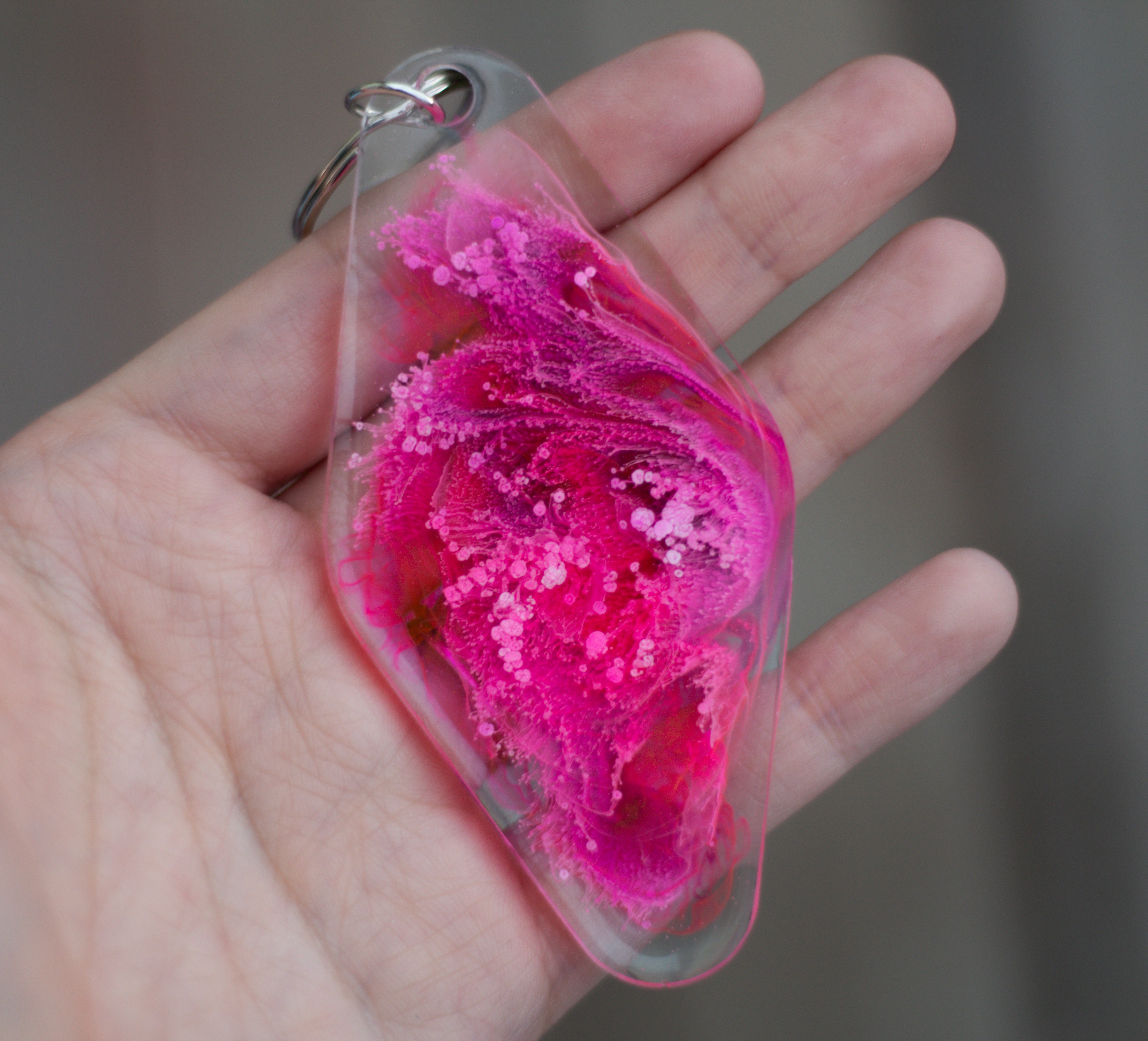 One-of-a-Kind Pink Petri Resin Motel Keychain ∙ 3.5"