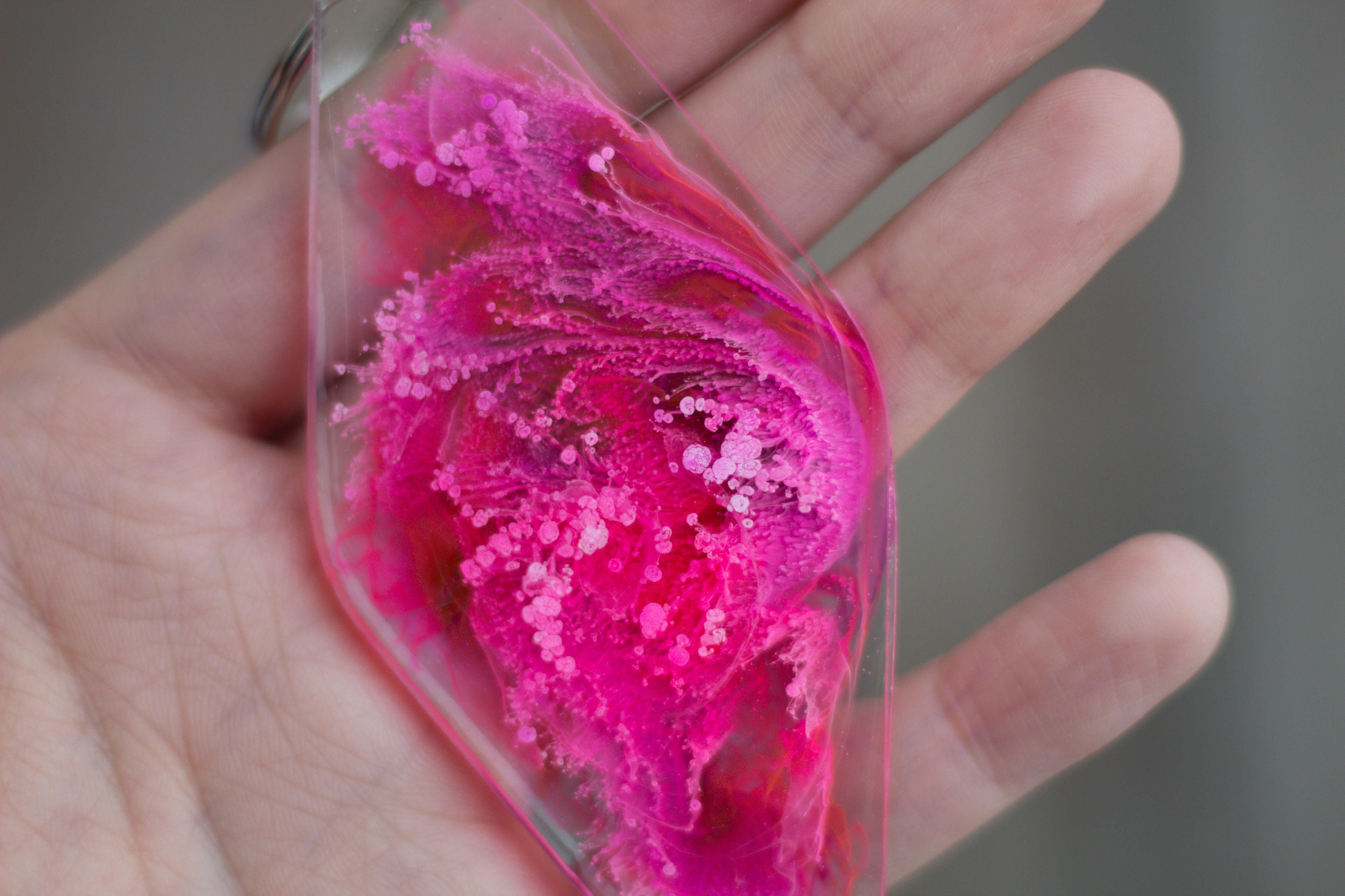 One-of-a-Kind Pink Petri Resin Motel Keychain ∙ 3.5"