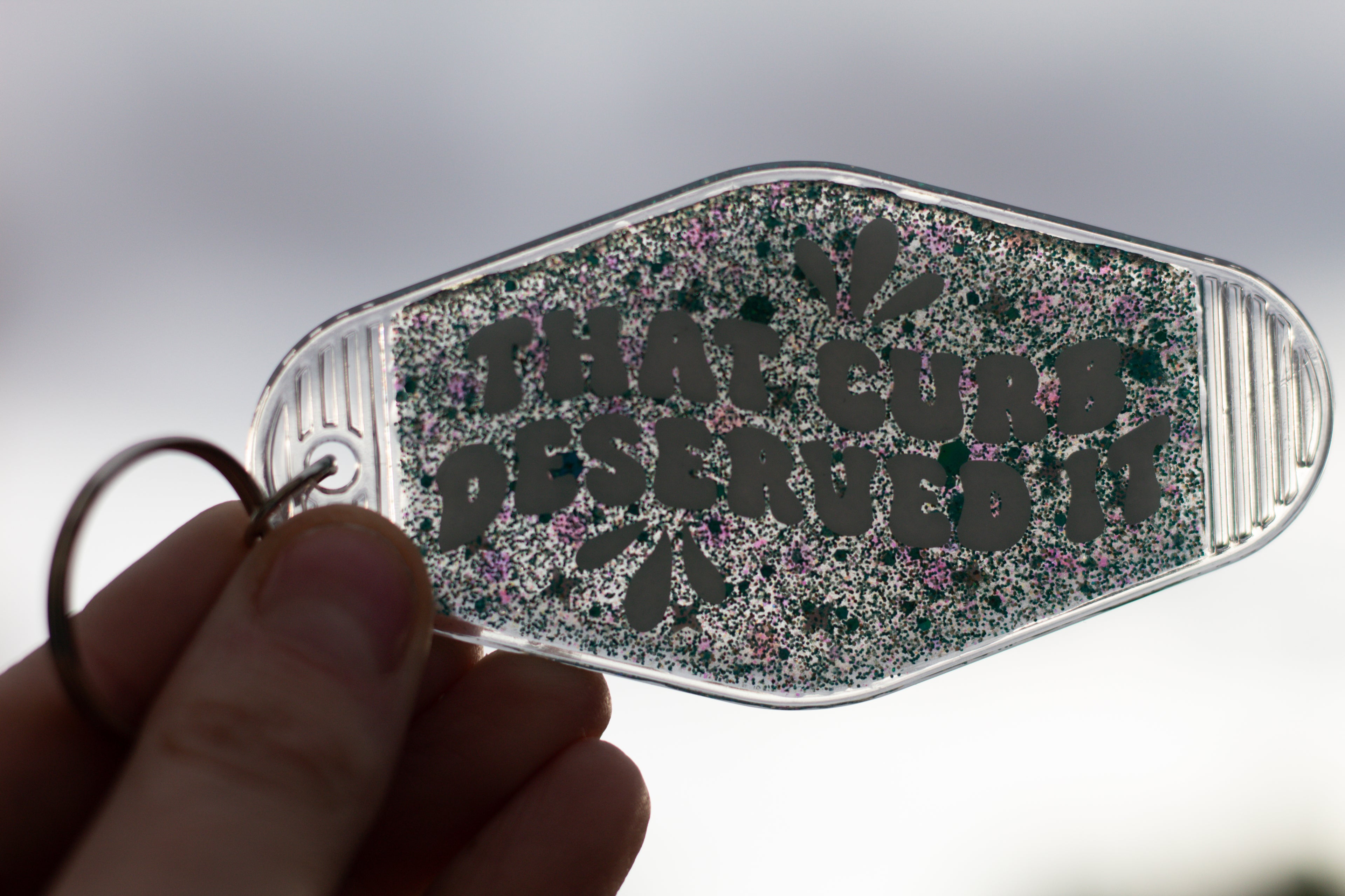 That Curb Deserved It ∙ Glitter Resin Motel Keychain ∙ 3.5"