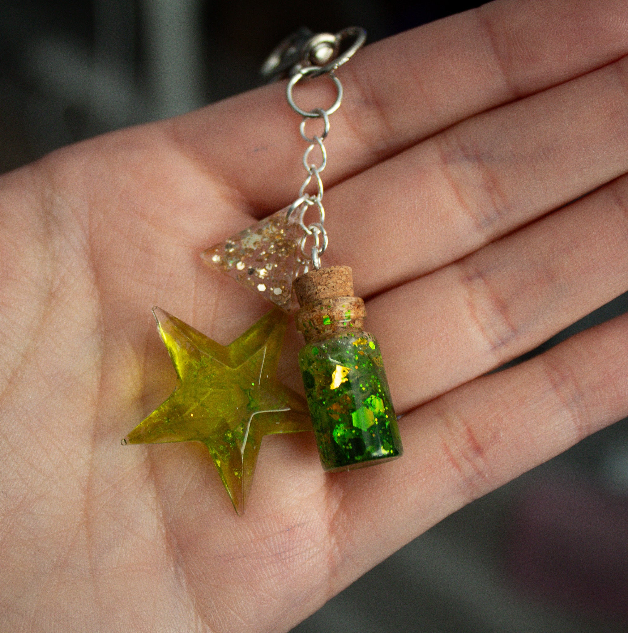 Verdant Wish • One-of-a-Kind Glow Potion Bottle Bag Charm • 2.5"