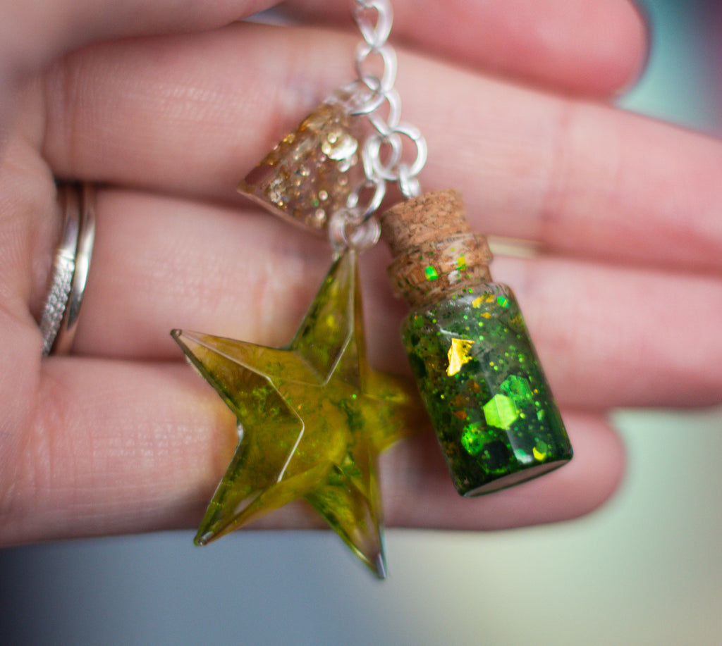 Verdant Wish • One-of-a-Kind Glow Potion Bottle Bag Charm • 2.5"