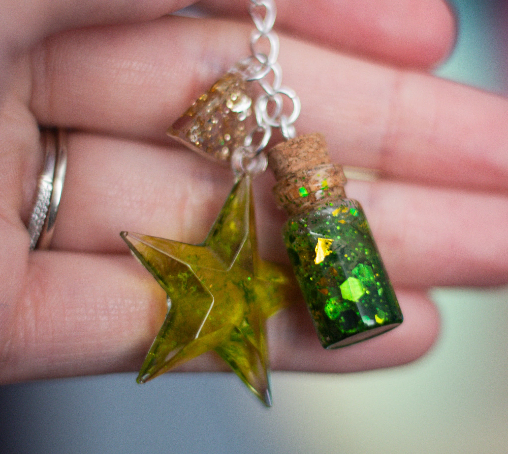Verdant Wish • One-of-a-Kind Glow Potion Bottle Bag Charm • 2.5"