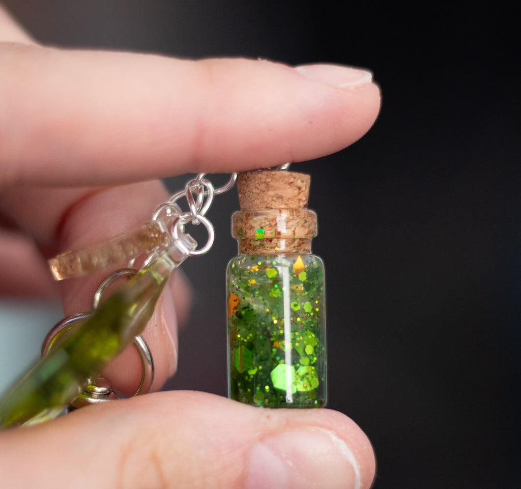 Verdant Wish • One-of-a-Kind Glow Potion Bottle Bag Charm • 2.5"