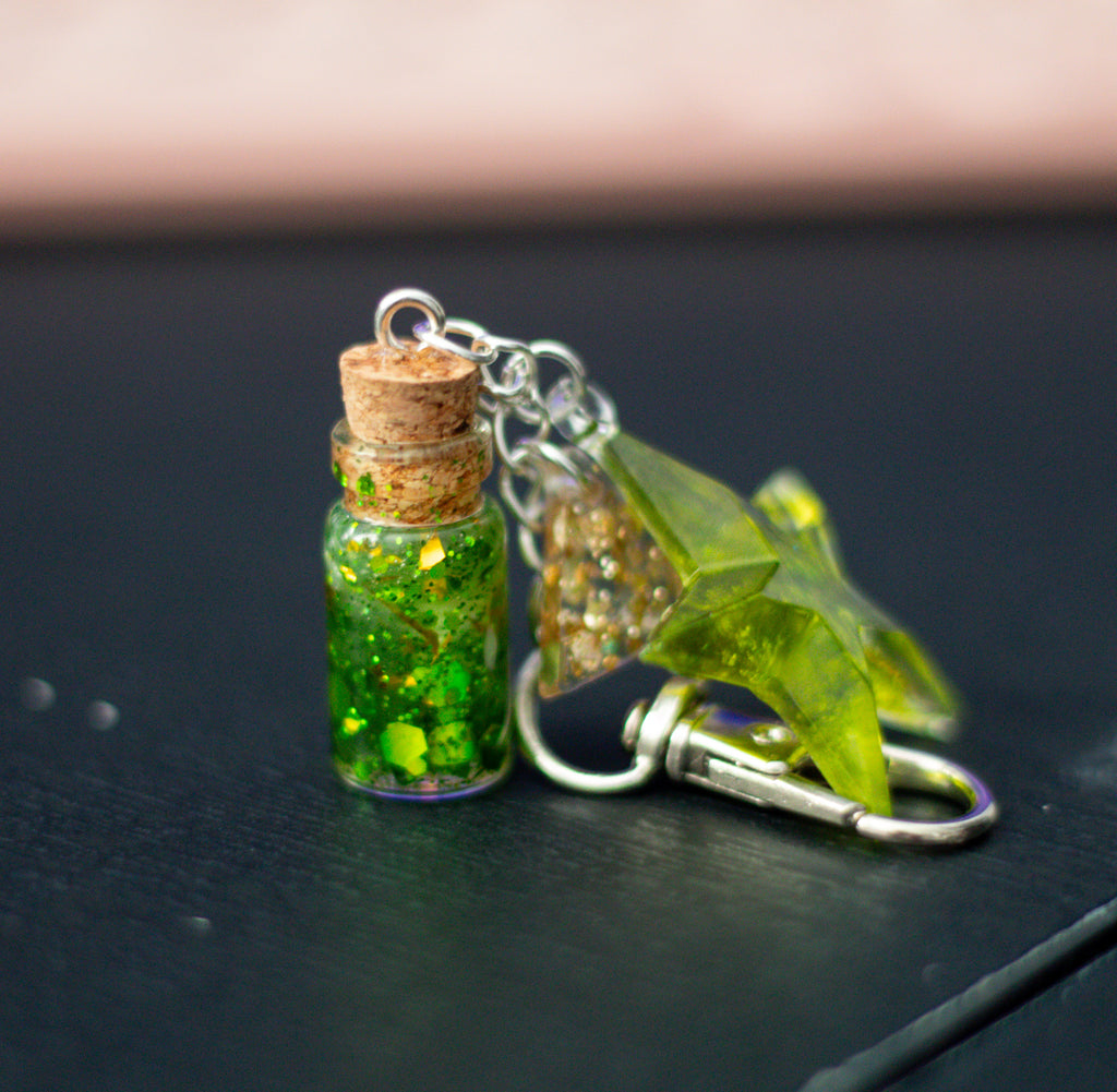 Verdant Wish • One-of-a-Kind Glow Potion Bottle Bag Charm • 2.5"
