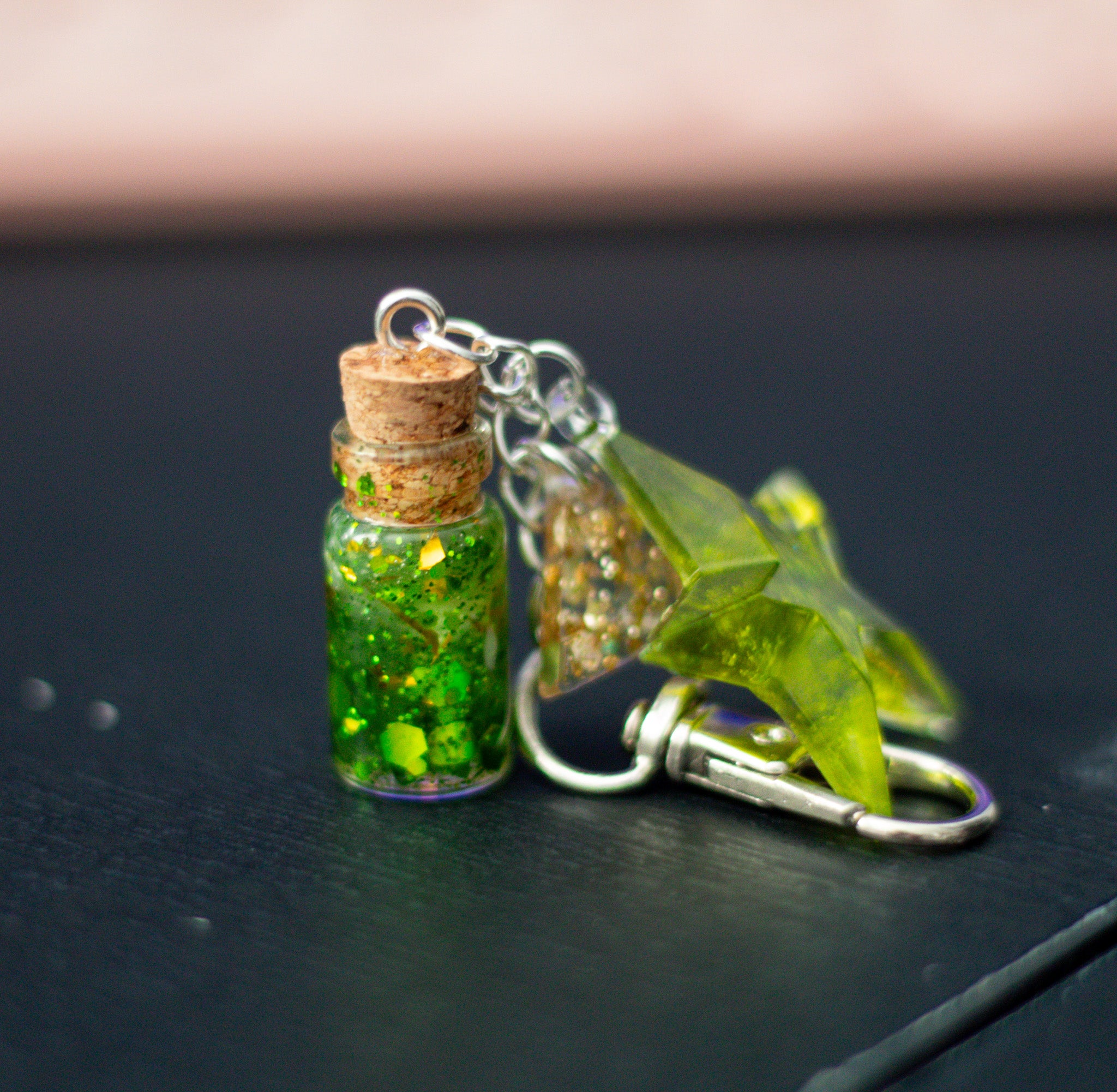 Verdant Wish • One-of-a-Kind Glow Potion Bottle Bag Charm • 2.5"