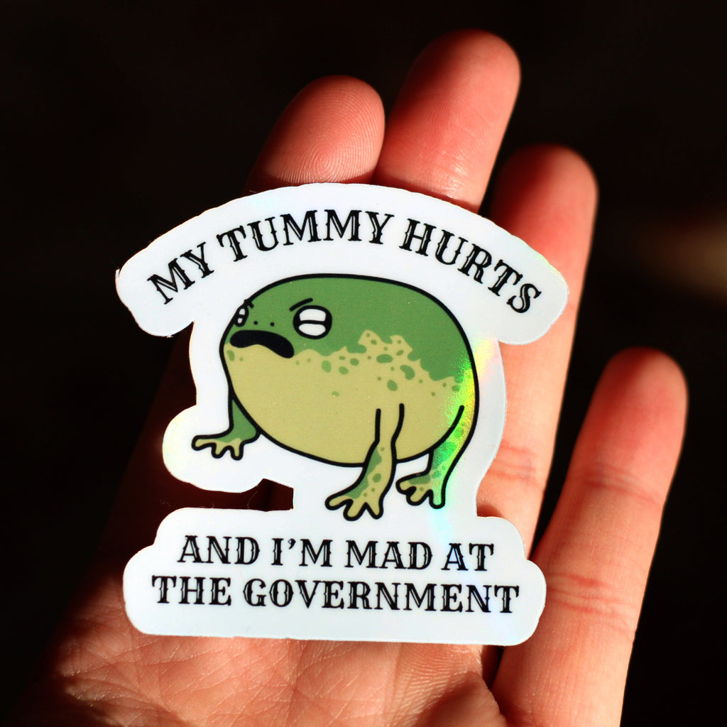 My Tummy Hurts and I'm Mad at the Government ∙ Holographic Vinyl Sticker ∙ 2.5"