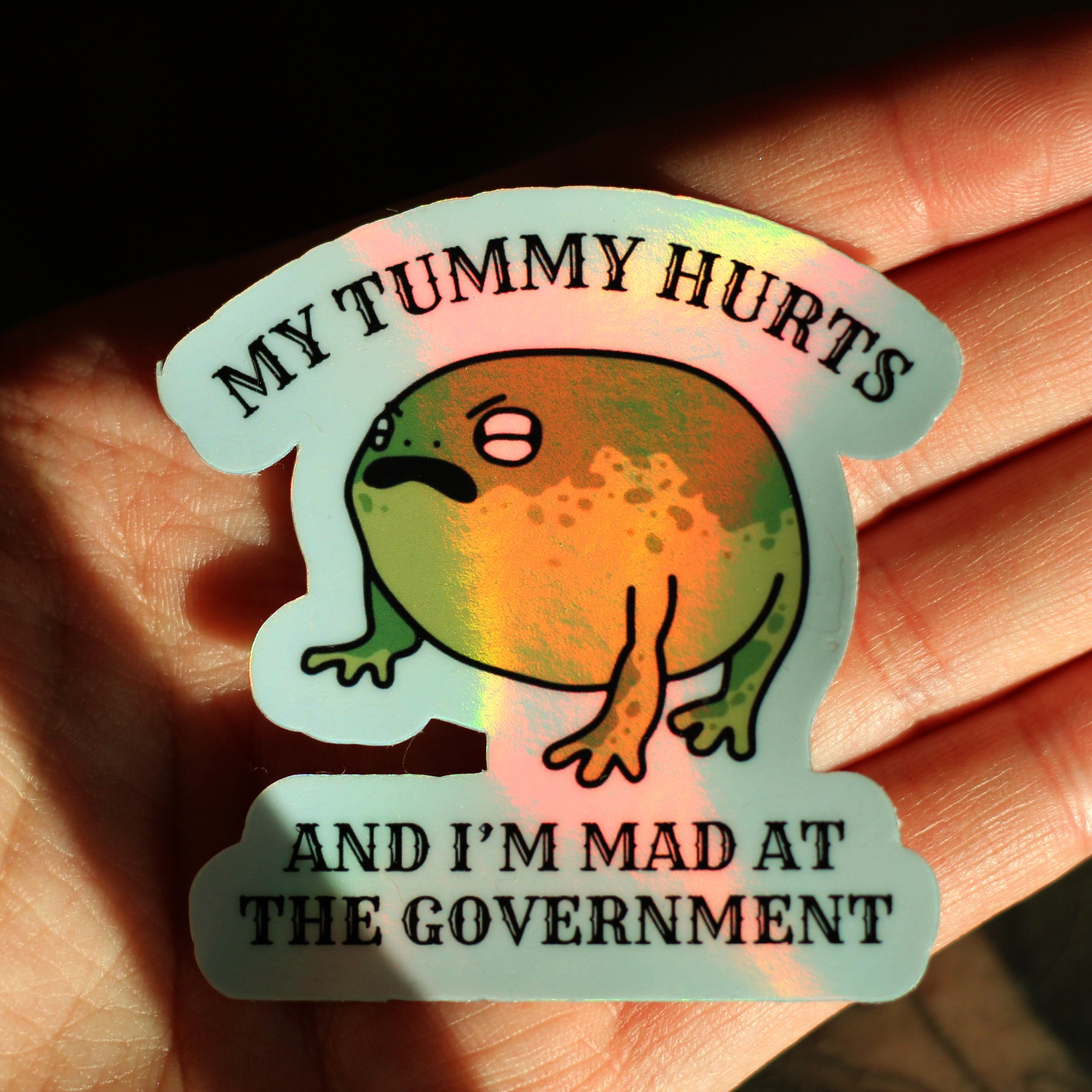 My Tummy Hurts and I'm Mad at the Government ∙ Holographic Vinyl Sticker ∙ 2.5"