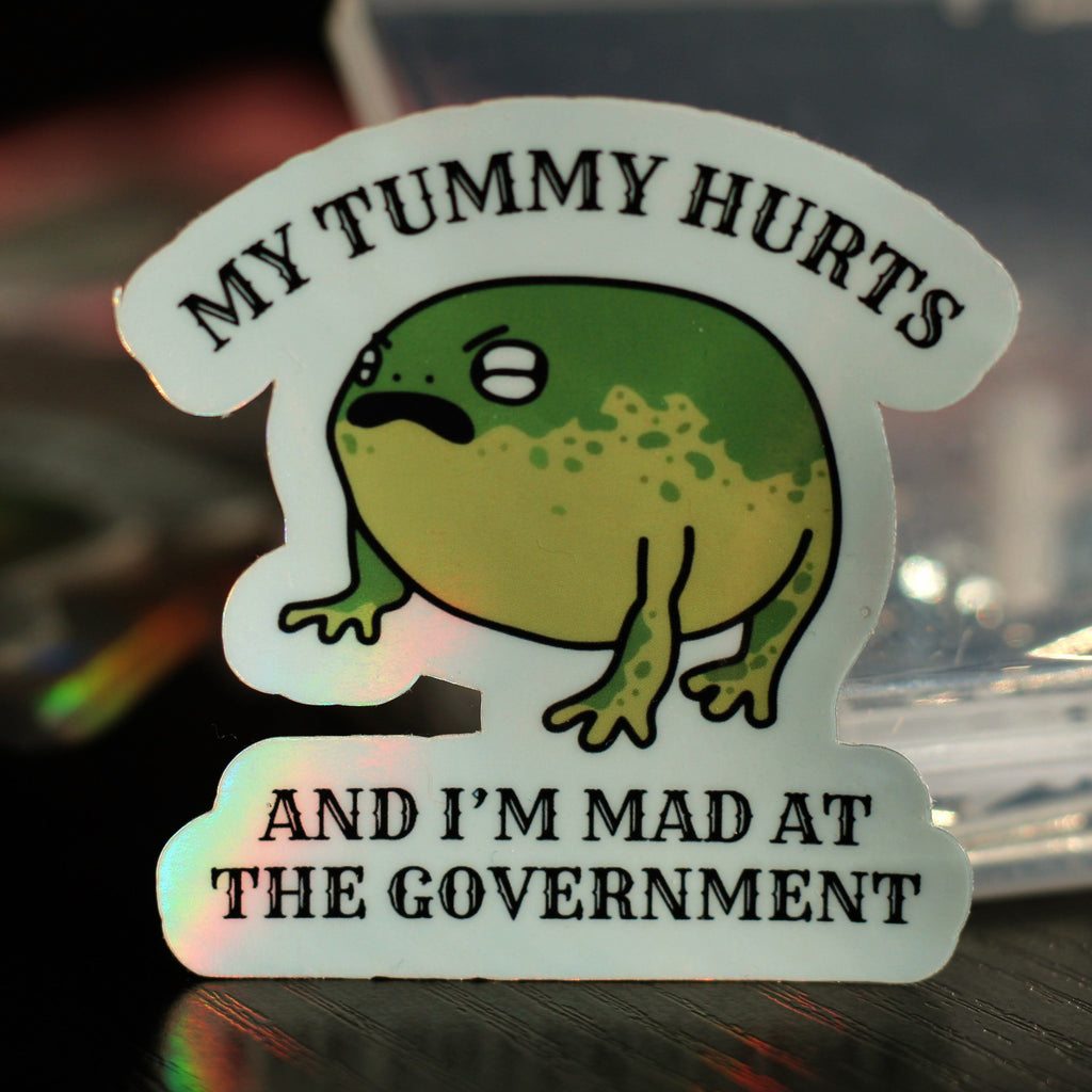 My Tummy Hurts and I'm Mad at the Government ∙ Holographic Vinyl Sticker ∙ 2.5"