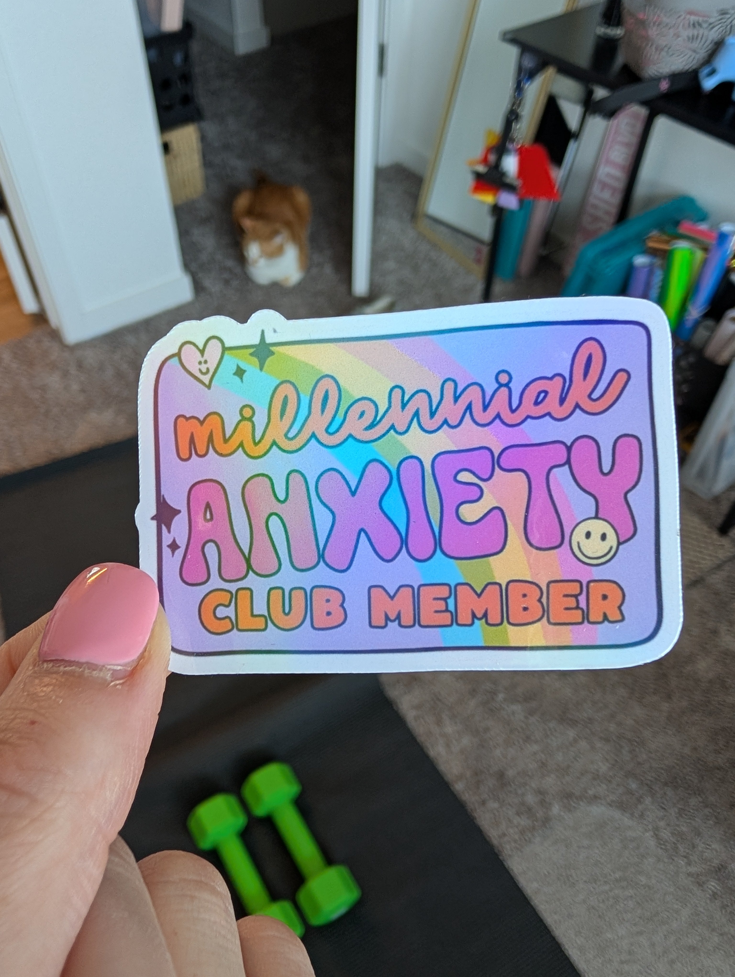 Millennial Anxiety Club Member ∙ Holographic Die-Cut Sticker ∙ 2.5"