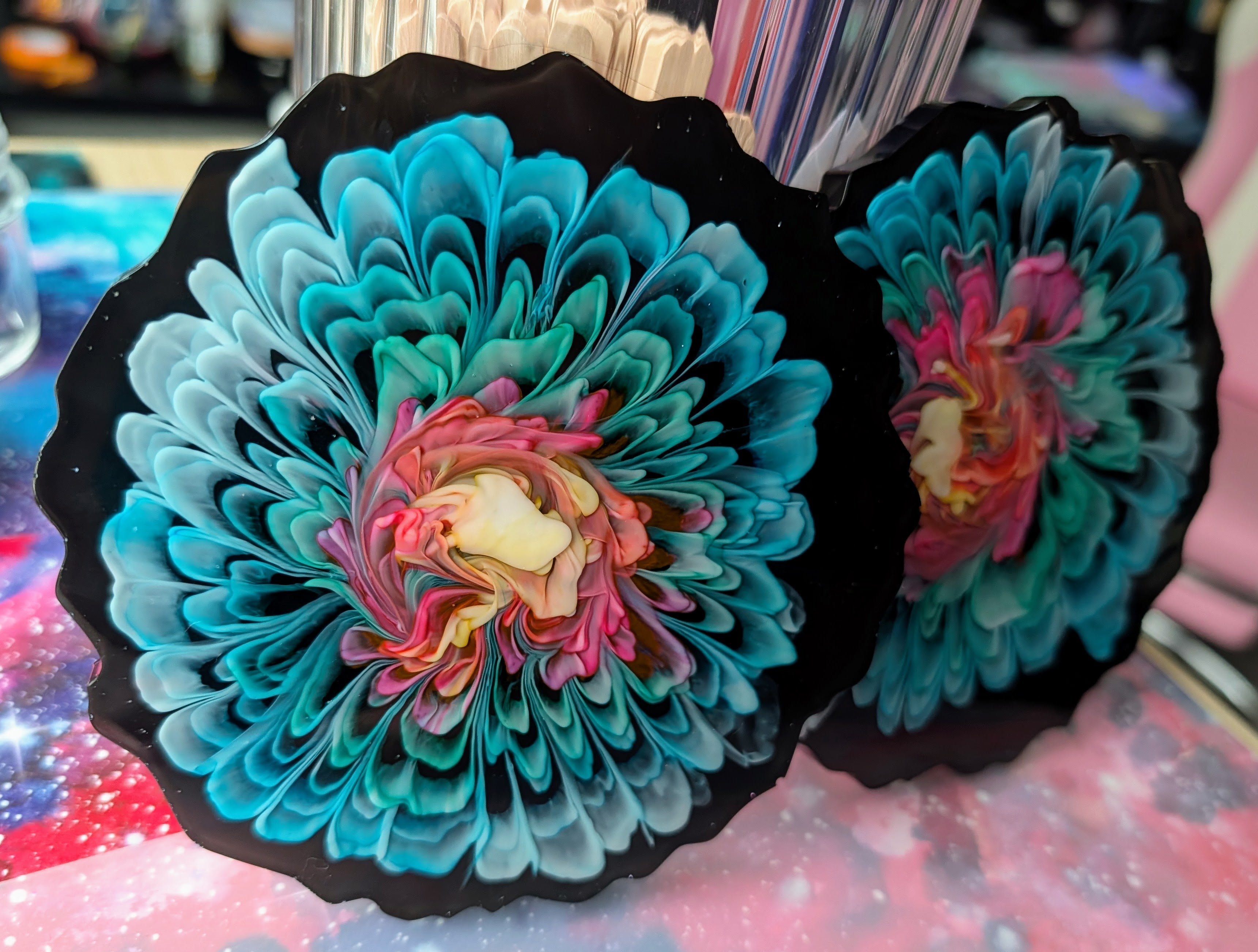 Midnight Garden • Handmade Resin Coaster Set • Set of 2