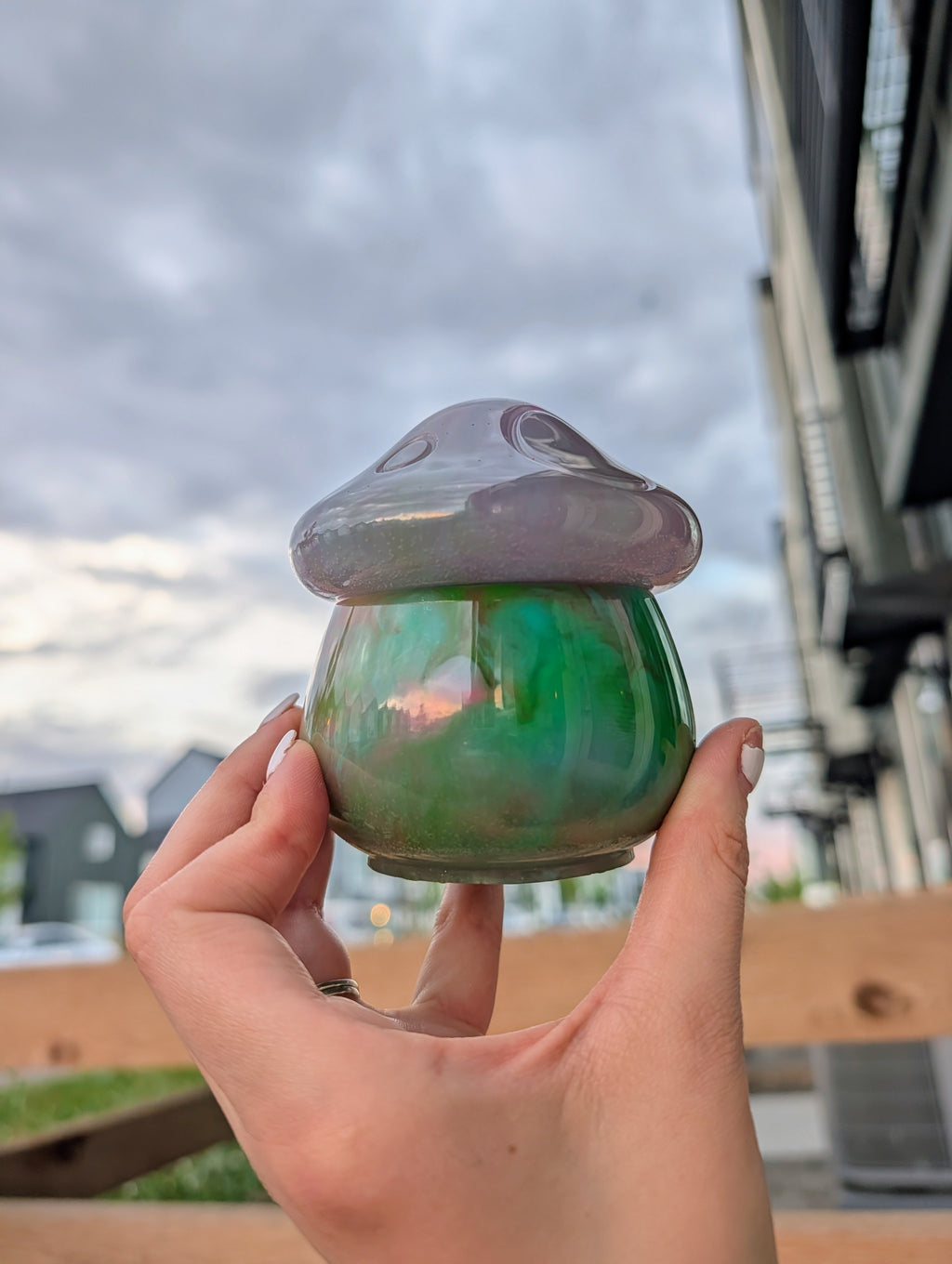 Neon Grove ∙ Glow-in-the-Dark Handmade Resin Mushroom Storage Jar ∙ 4"