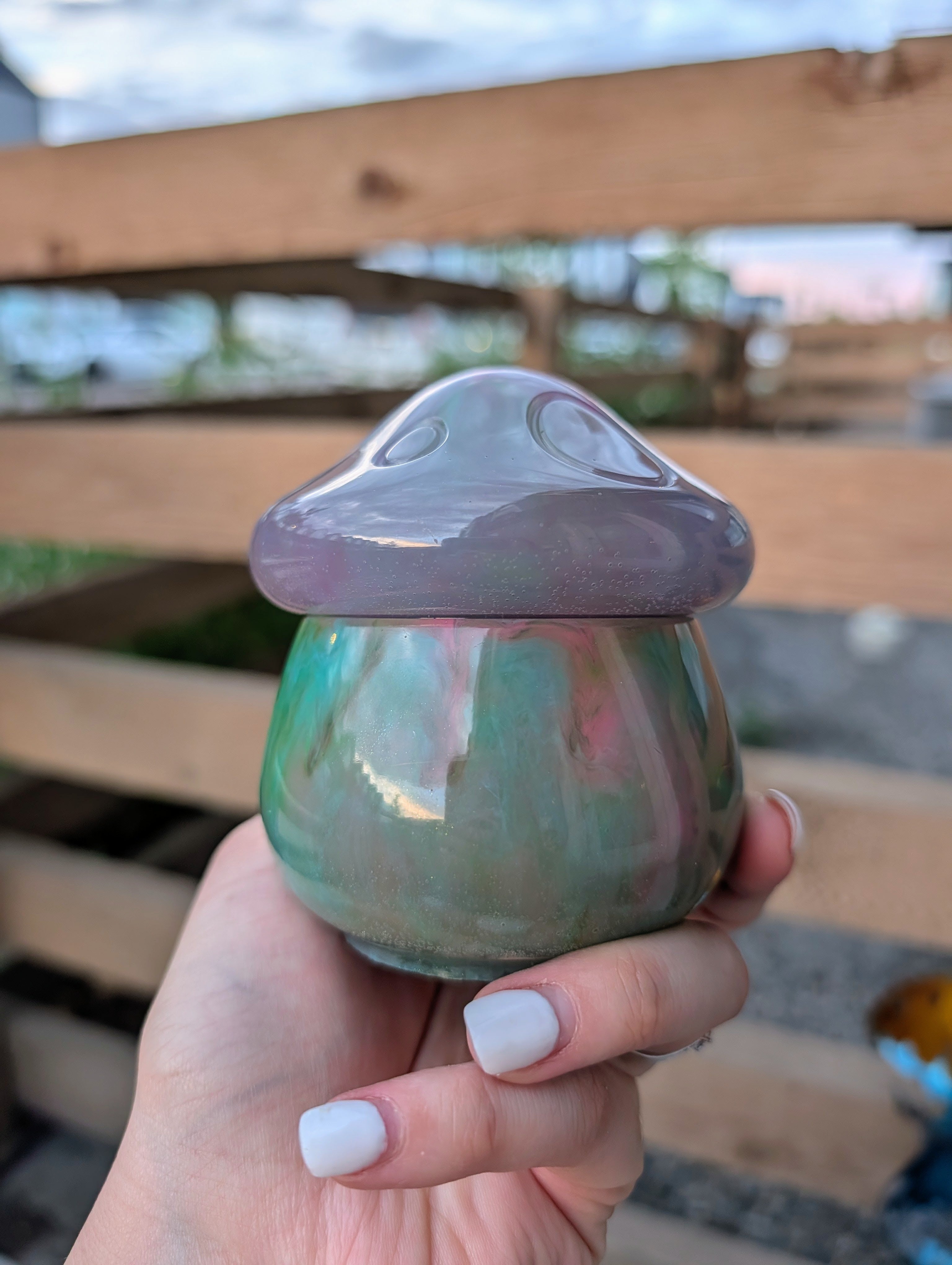Neon Grove ∙ Glow-in-the-Dark Handmade Resin Mushroom Storage Jar ∙ 4"
