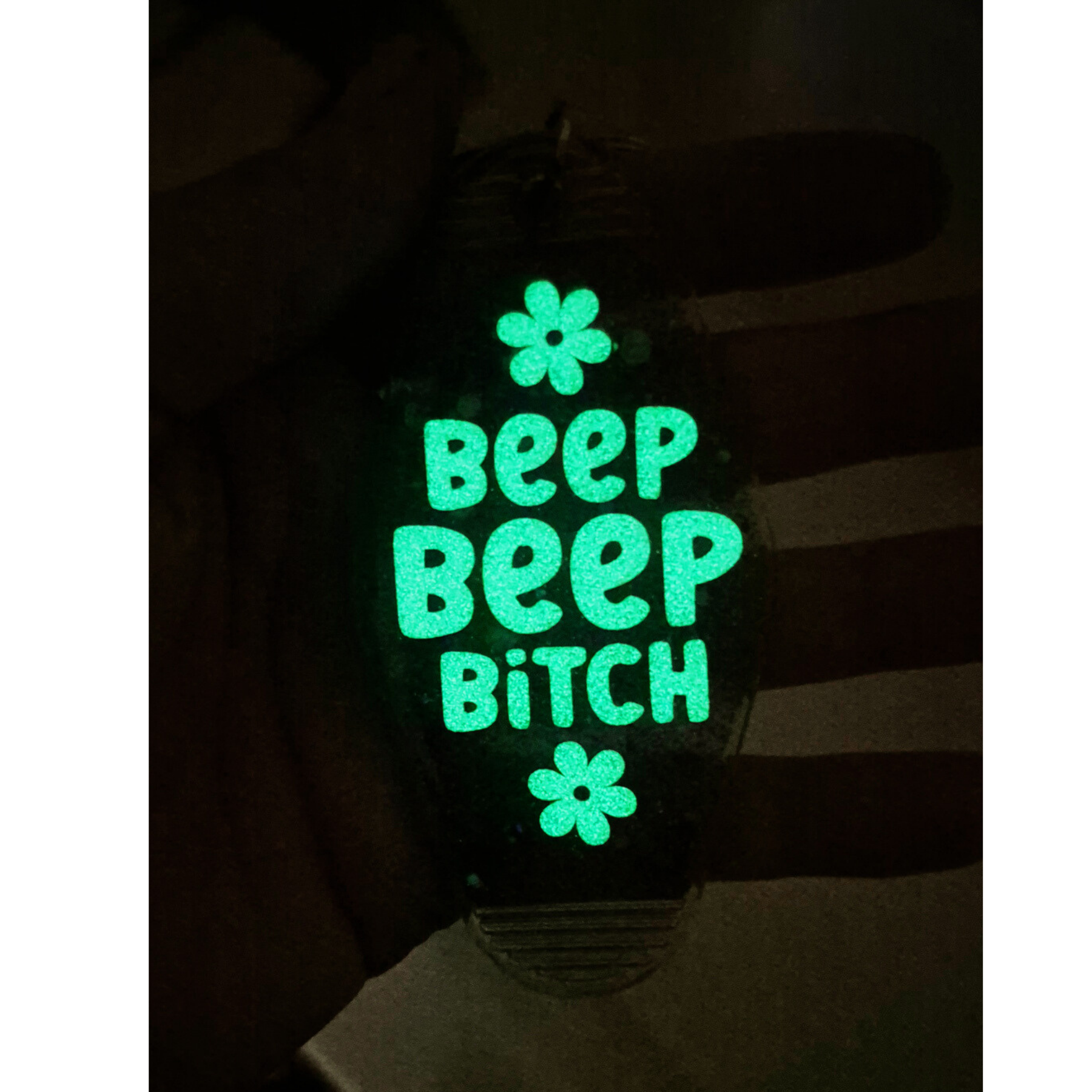 Beep Beep B*tch • Glow-in-the-Dark Glitter Resin Motel Keychain • 3.5"