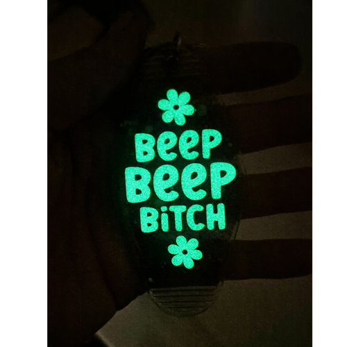 Beep Beep B*tch • Glow-in-the-Dark Glitter Resin Motel Keychain • 3.5"