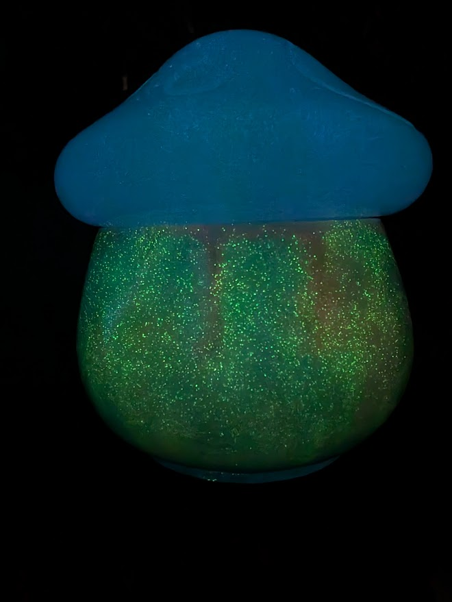 Neon Grove ∙ Glow-in-the-Dark Handmade Resin Mushroom Storage Jar ∙ 4"